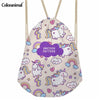 Image of Cute Cartoon Unicorn Print Drawstring Bag