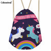 Image of Cute Cartoon Unicorn Print Drawstring Bag