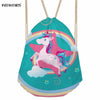 Image of Cute 3D Cartoon Rainbow Unicorn Printed Women Drawstring Bags