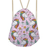Image of Cute 3D Cartoon Rainbow Unicorn Printed Women Drawstring Bags