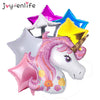 Image of 1pcs Cartoon Unicorn Balloon 6pcs 18 Inch Star Balls Aluminum Foil Balloons