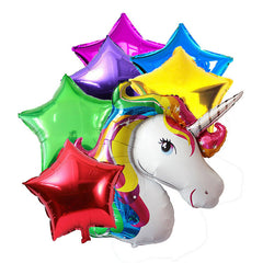 1pcs Cartoon Unicorn Balloon 6pcs 18 Inch Star Balls Aluminum Foil Balloons