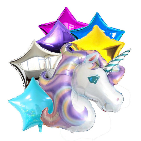 1pcs Cartoon Unicorn Balloon 6pcs 18 Inch Star Balls Aluminum Foil Balloons