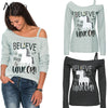 Image of Women Long Sleeve Unicorn Print T Shirt