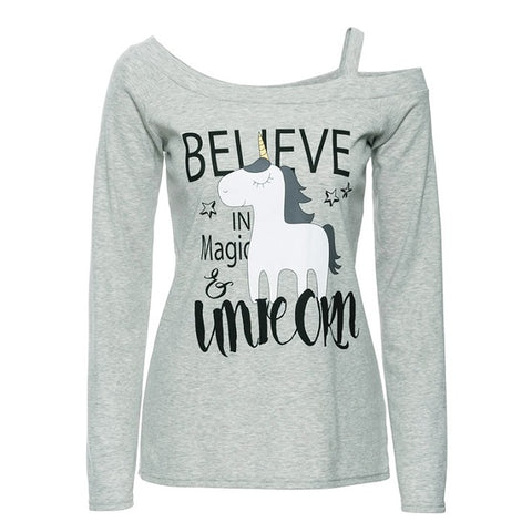 Women Long Sleeve Unicorn Print T Shirt