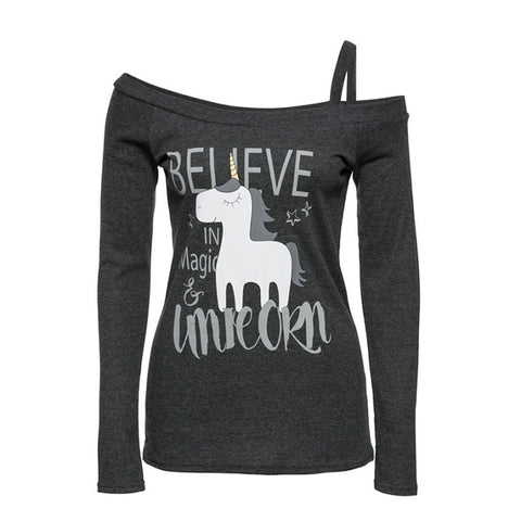 Women Long Sleeve Unicorn Print T Shirt