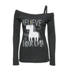 Image of Women Long Sleeve Unicorn Print T Shirt