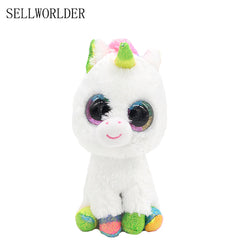Big Eyes 6" 15cm White Unicorn with Rainbow Hair Plush Animal Toys