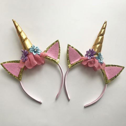 2PCS Glitter Metallic Unicorn Headband