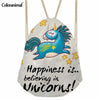 Image of Cute Cartoon Unicorn Print Drawstring Bag