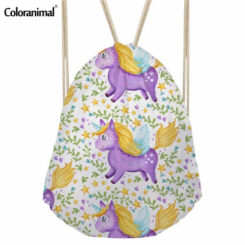 Cute Cartoon Unicorn Print Drawstring Bag