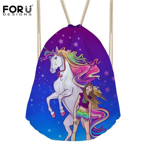 Cartoon Unicorn Printing Cute Drawstring Bag