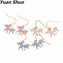 white. Blue. Pink three color enamel ms unicorn earrings