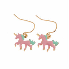 white. Blue. Pink three color enamel ms unicorn earrings