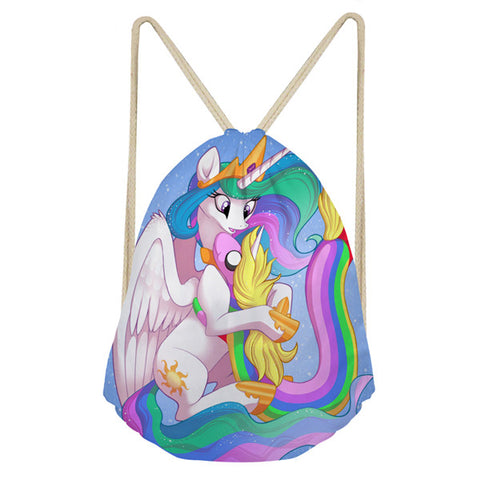 Rainbow Unicorn School Girls Small Drawstring Bag